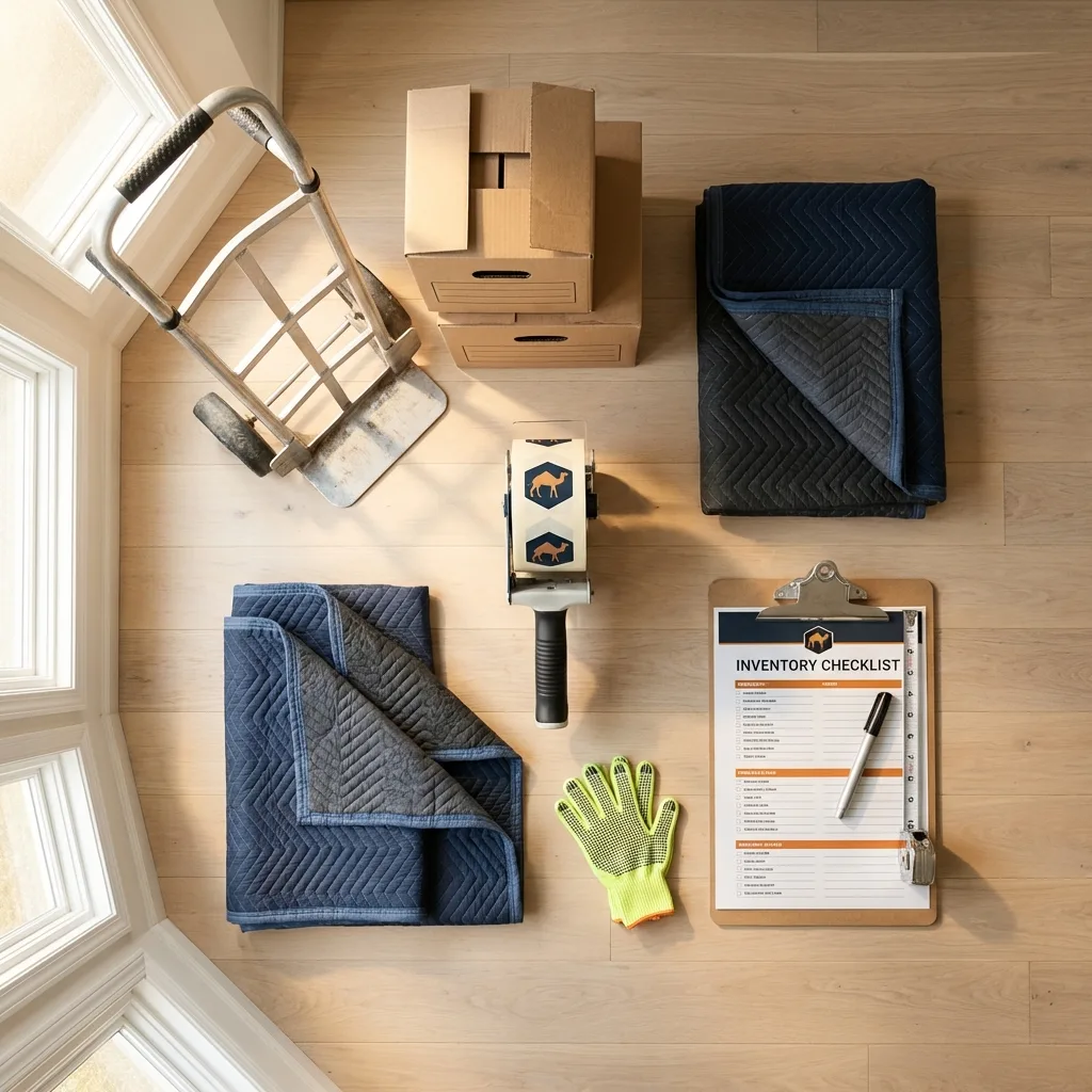 Professional moving supplies and packing materials layout for Le Grand residential relocations